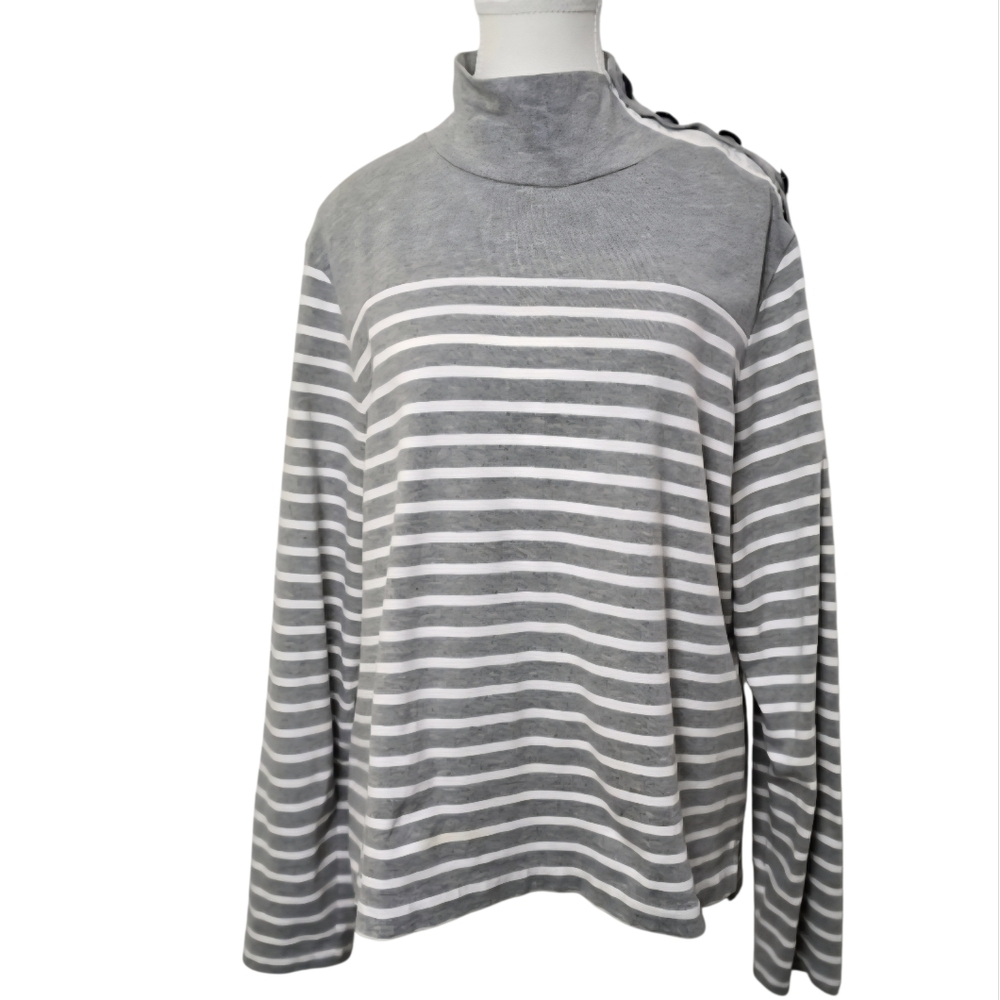 J. Crew Gray and White Striped Turtleneck Sweater